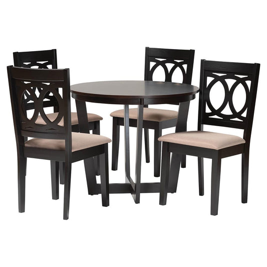 Baxton Studio - Kara Dining Set in Sand/Espresso Brown - Kara-Sand/Dark Brown-5PC Dining Set view 1