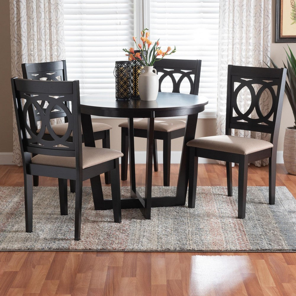 Baxton Studio - Kara Dining Set in Sand/Espresso Brown - Kara-Sand/Dark Brown-5PC Dining Set view 8