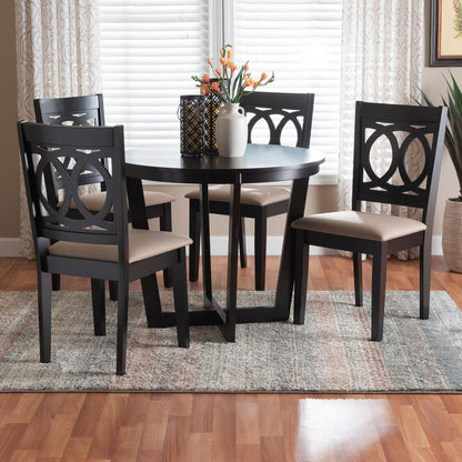 Baxton Studio - Kara Dining Set in Sand/Espresso Brown - Kara-Sand/Dark Brown-5PC Dining Set view 8