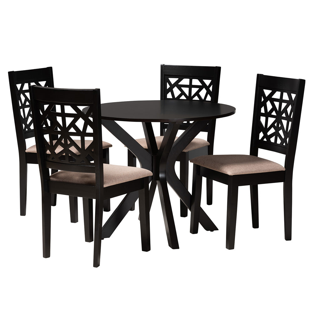 Baxton Studio - Karel Dining Set in Beige/Espresso Brown - Karel-Sand/Dark Brown-5PC Dining Set view 1