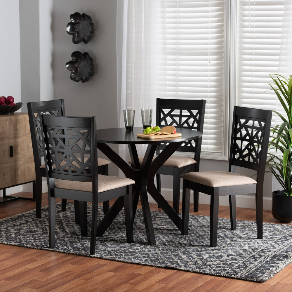 Baxton Studio - Karel Dining Set in Beige/Espresso Brown - Karel-Sand/Dark Brown-5PC Dining Set view 8