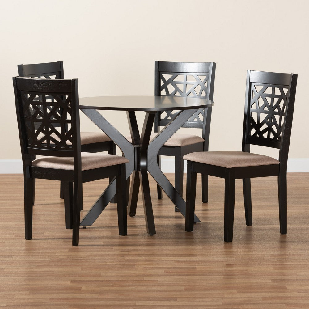Baxton Studio - Karel Dining Set in Beige/Espresso Brown - Karel-Sand/Dark Brown-5PC Dining Set view 9