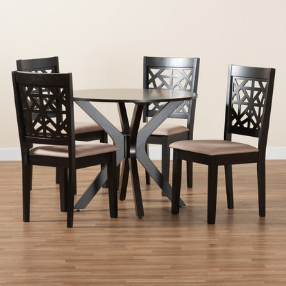 Baxton Studio - Karel Dining Set in Beige/Espresso Brown - Karel-Sand/Dark Brown-5PC Dining Set view 9
