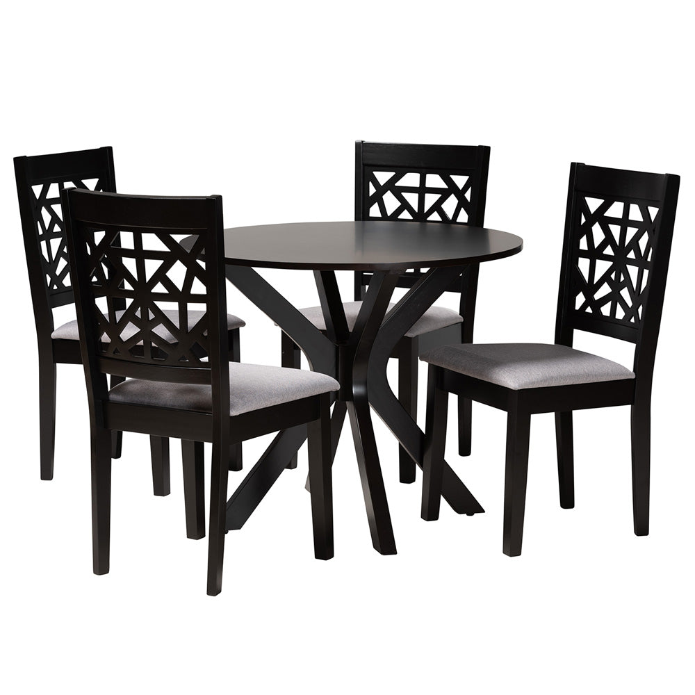 Baxton Studio - Karel Dining Set in Grey/Espresso Brown - Karel-Grey/Dark Brown-5PC Dining Set view 1