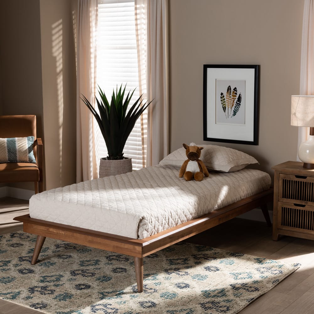 Baxton Studio - Karine Twin Size Bed Frame in Ash Walnut - MG0004-Ash Walnut-Twin-Frame view 6