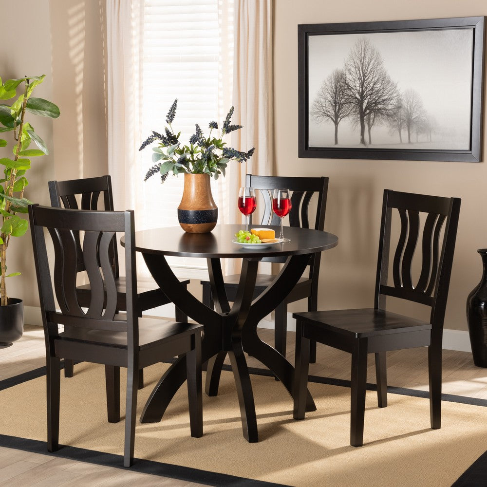 Baxton Studio - Karla Dining Set in Dark Brown - Karla-Dark Brown-5PC Dining Set view 7