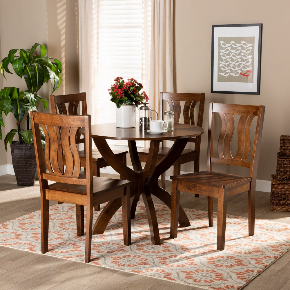 Baxton Studio - Karla Dining Set in Walnut Brown - Karla-Walnut-5PC Dining Set view 7