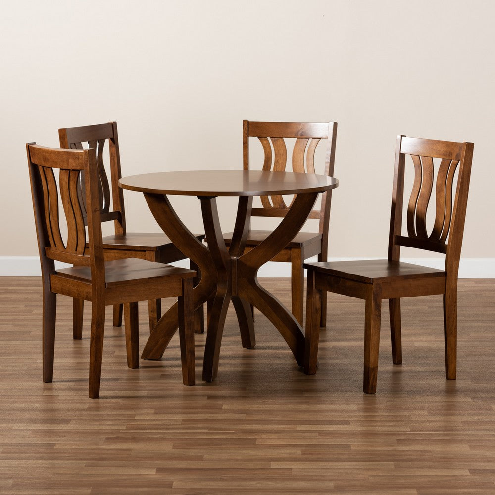 Baxton Studio - Karla Dining Set in Walnut Brown - Karla-Walnut-5PC Dining Set view 8