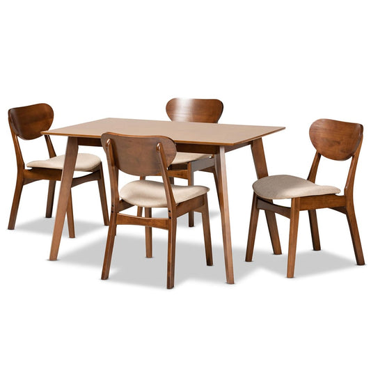 Baxton Studio - Katya Dining Set in Sand/Walnut Brown - RH378C-Sand/Walnut-5PC Dining Set view 1