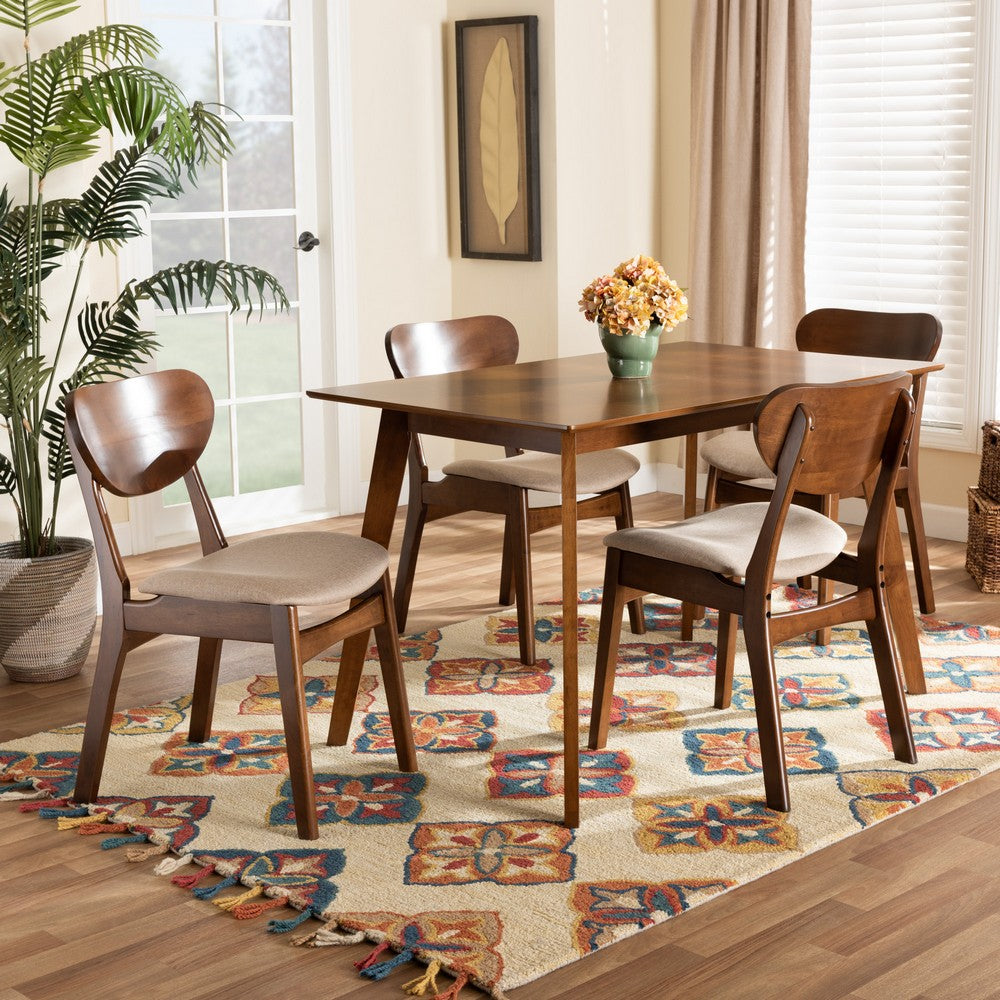 Baxton Studio - Katya Dining Set in Sand/Walnut Brown - RH378C-Sand/Walnut-5PC Dining Set view 7