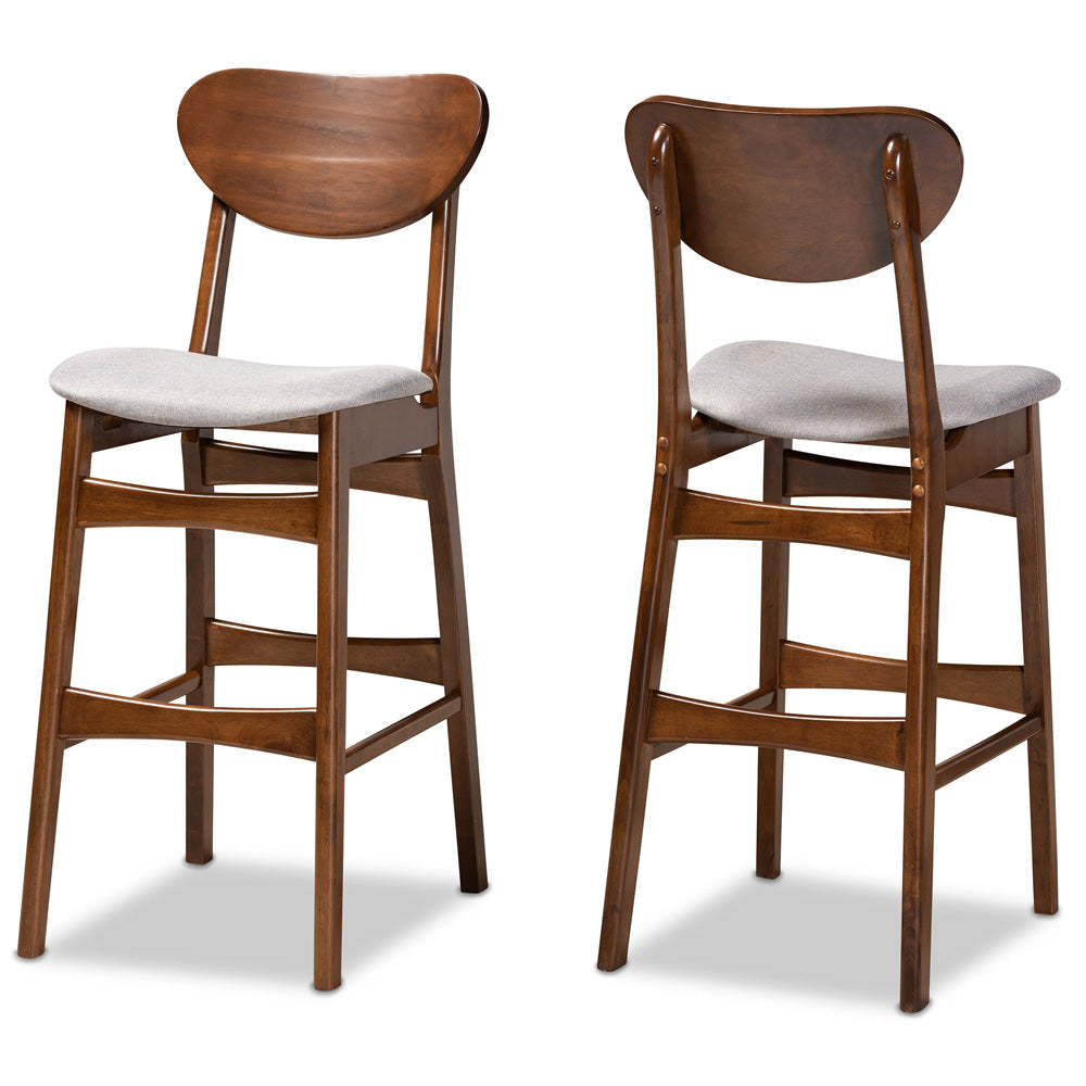 Baxton Studio - Katya Set of 2 Bar Stools in Grey/Walnut Brown - RH378BP-Grey/Walnut Bent Seat-BS-2PK view 1