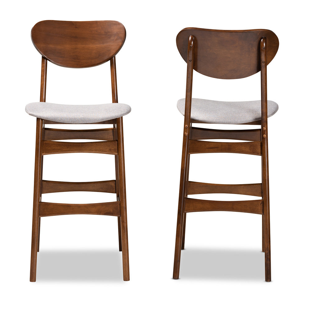Baxton Studio - Katya Set of 2 Bar Stools in Grey/Walnut Brown - RH378BP-Grey/Walnut Bent Seat-BS-2PK view 2