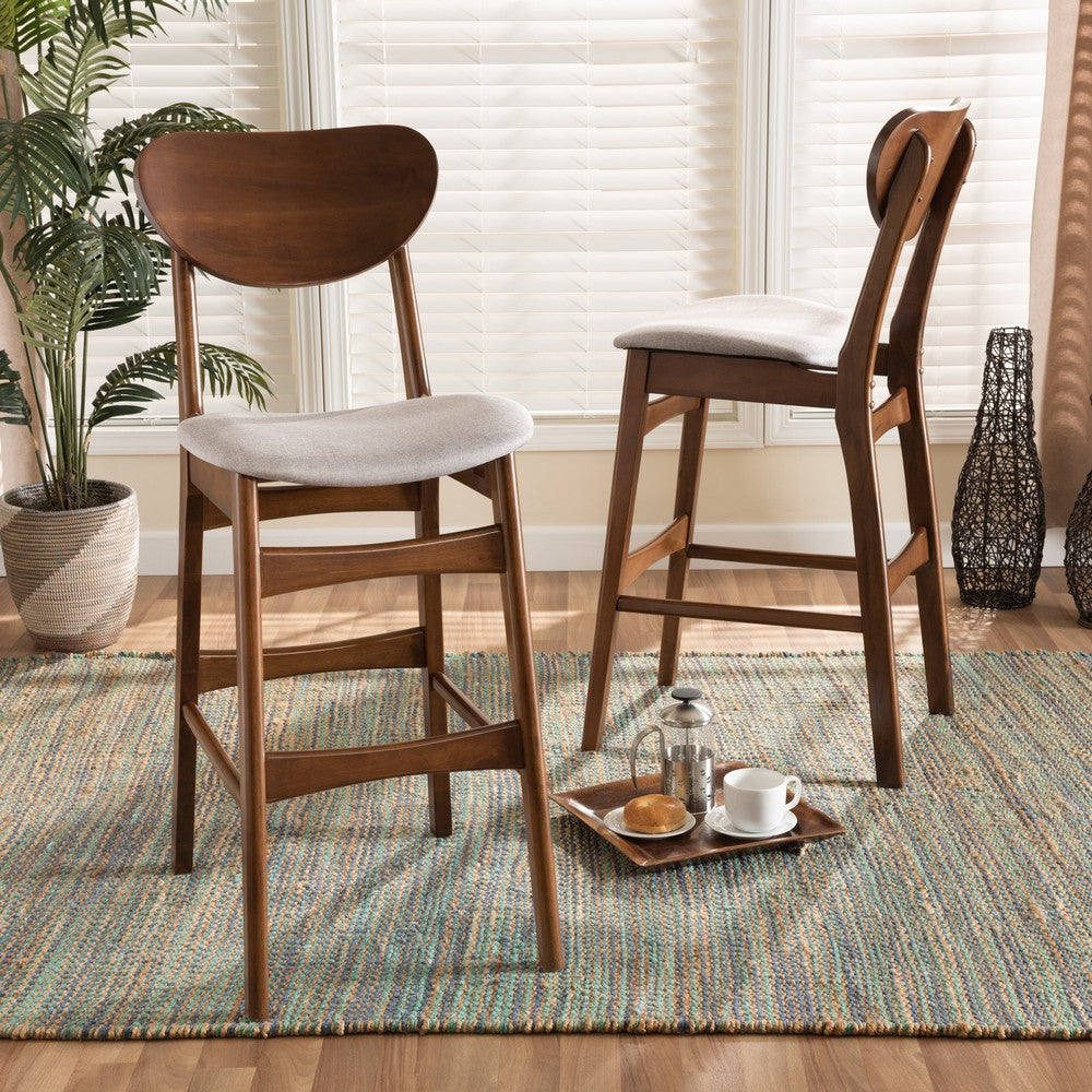 Baxton Studio - Katya Set of 2 Bar Stools in Grey/Walnut Brown - RH378BP-Grey/Walnut Bent Seat-BS-2PK view 6