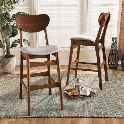 Baxton Studio - Katya Set of 2 Bar Stools in Grey/Walnut Brown - RH378BP-Grey/Walnut Bent Seat-BS-2PK view 6