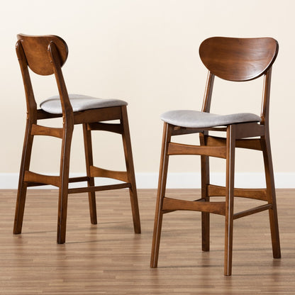 Baxton Studio - Katya Set of 2 Bar Stools in Grey/Walnut Brown - RH378BP-Grey/Walnut Bent Seat-BS-2PK view 7