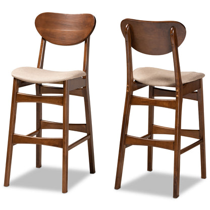 Baxton Studio - Katya Set of 2 Bar Stools in Sand/Walnut Brown - RH378BP-Sand/Walnut Bent Seat-BS-2PK view 1