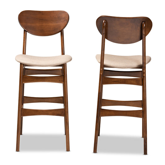 Baxton Studio - Katya Set of 2 Bar Stools in Sand/Walnut Brown - RH378BP-Sand/Walnut Bent Seat-BS-2PK view 2