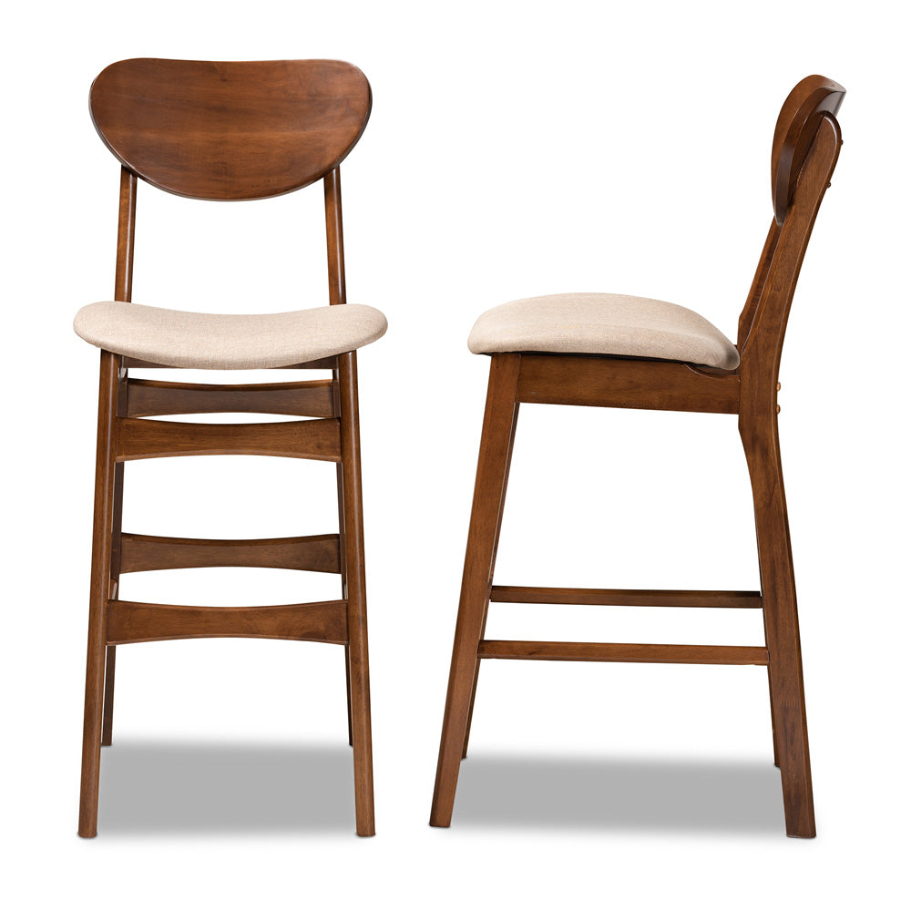 Baxton Studio - Katya Set of 2 Bar Stools in Sand/Walnut Brown - RH378BP-Sand/Walnut Bent Seat-BS-2PK view 3