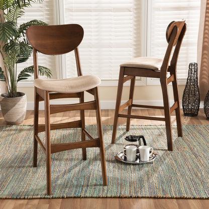 Baxton Studio - Katya Set of 2 Bar Stools in Sand/Walnut Brown - RH378BP-Sand/Walnut Bent Seat-BS-2PK view 6