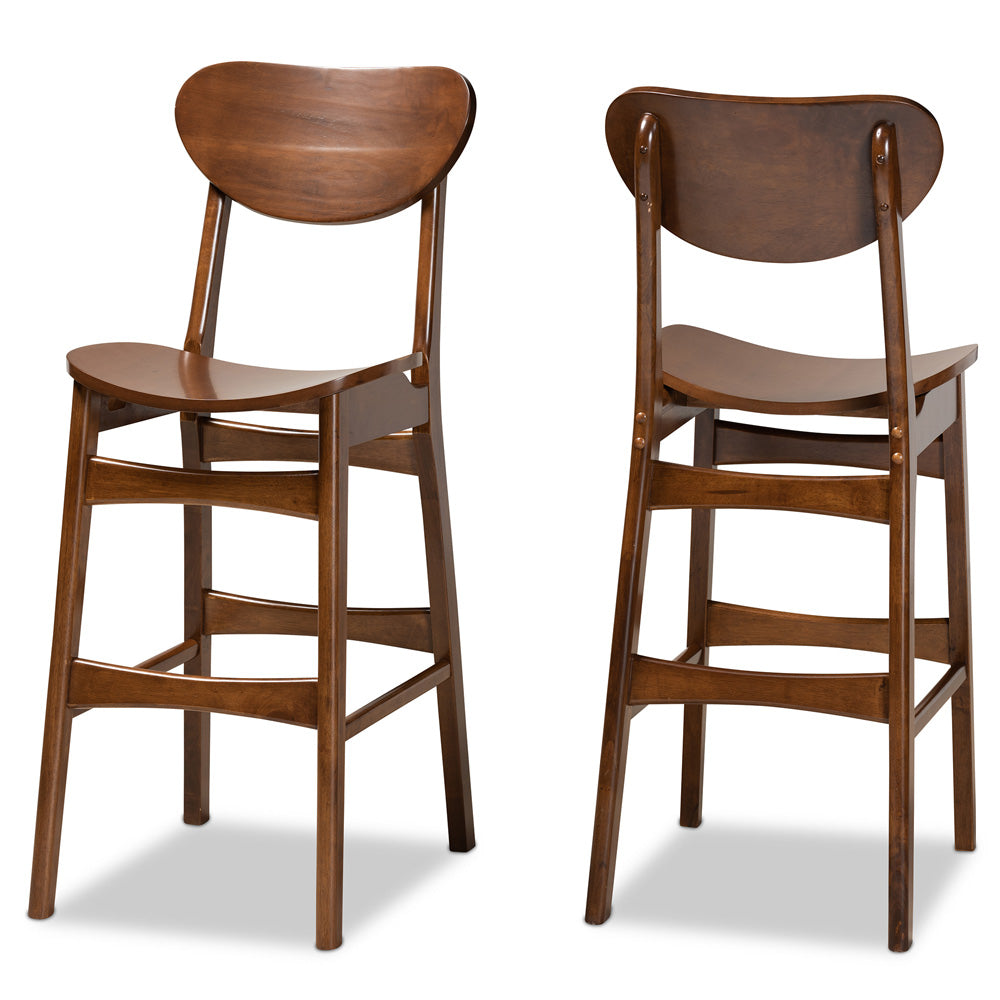 Baxton Studio - Katya Set of 2 Bar Stools in Walnut Brown - RH378BP-Walnut Bent Seat-BS-2PK view 1