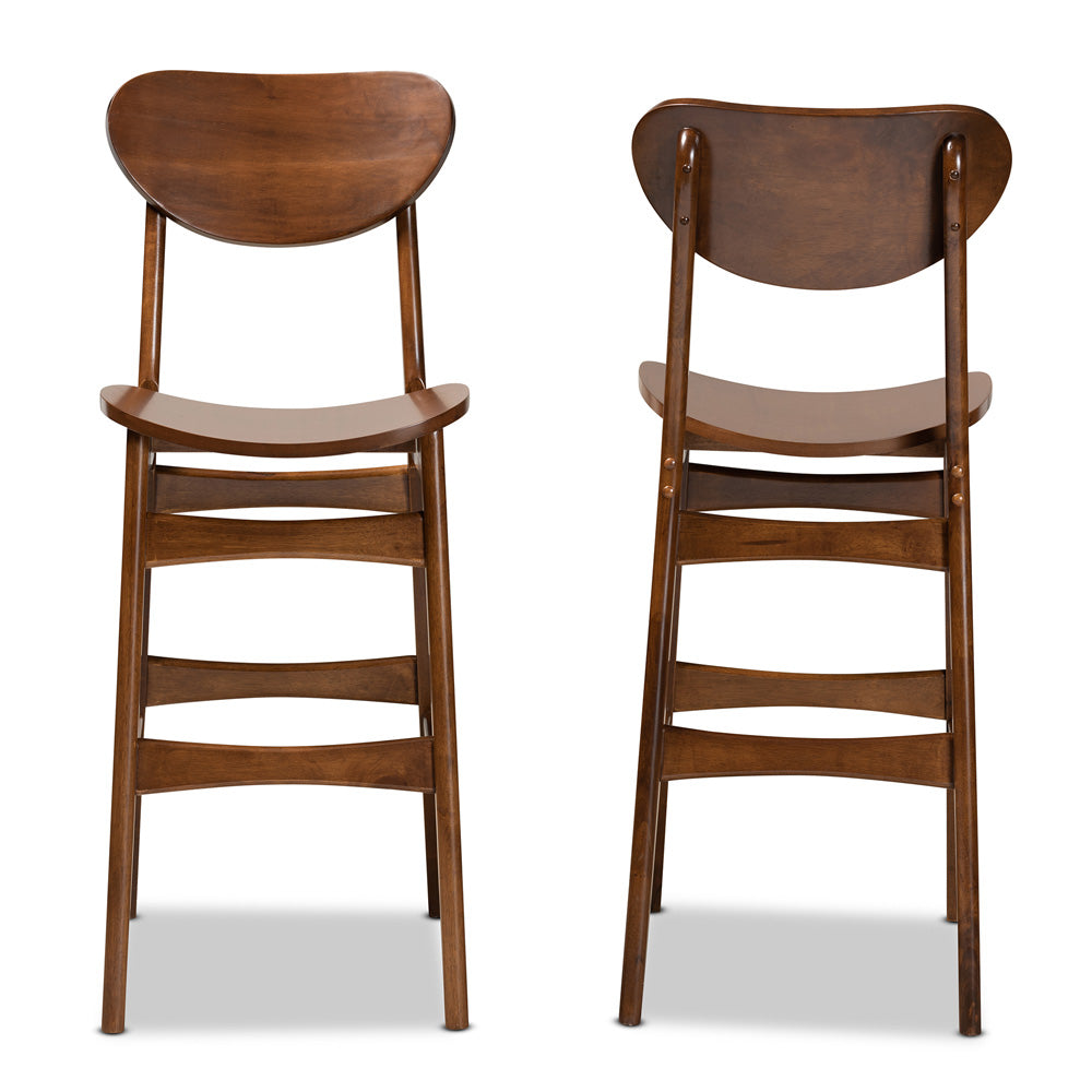Baxton Studio - Katya Set of 2 Bar Stools in Walnut Brown - RH378BP-Walnut Bent Seat-BS-2PK view 2