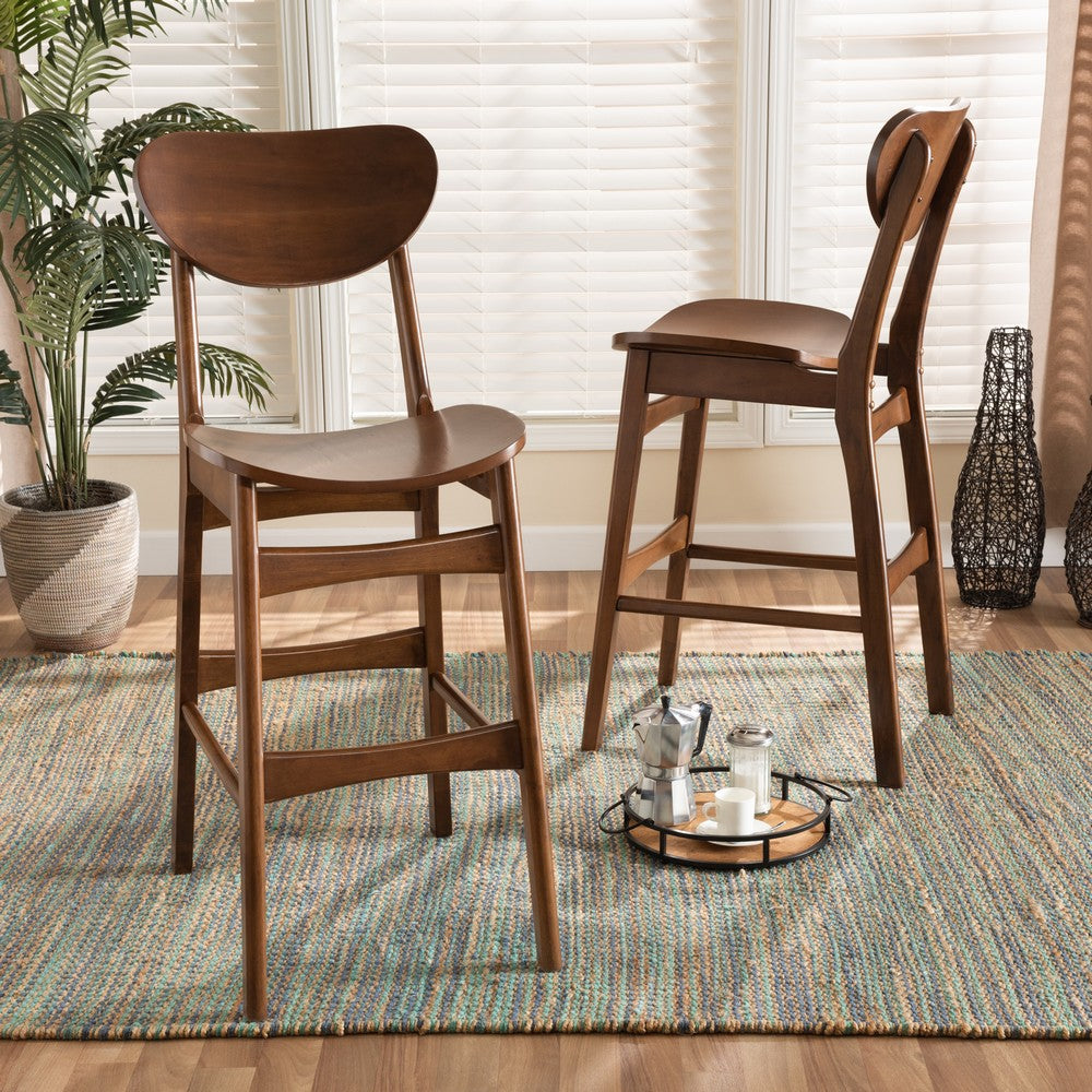 Baxton Studio - Katya Set of 2 Bar Stools in Walnut Brown - RH378BP-Walnut Bent Seat-BS-2PK view 6