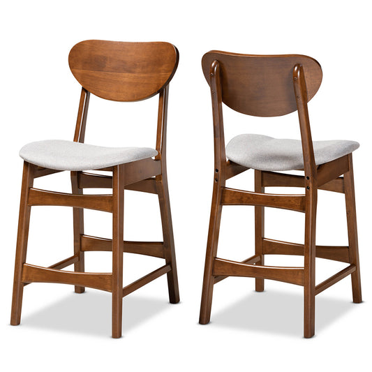 Baxton Studio - Katya Set of 2 Counter Stools in Grey/Walnut Brown - RH378P-Grey/Walnut Bent Seat-PC-2PK view 1