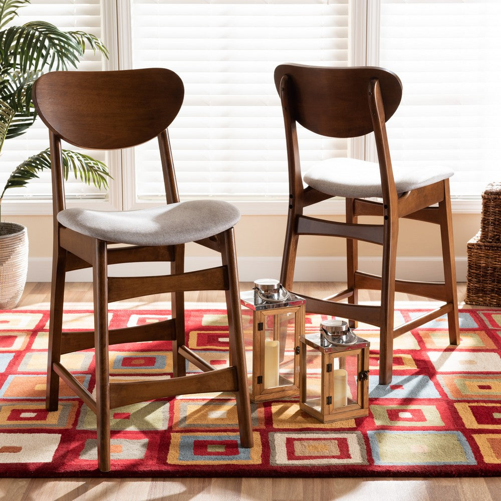 Baxton Studio - Katya Set of 2 Counter Stools in Grey/Walnut Brown - RH378P-Grey/Walnut Bent Seat-PC-2PK view 6