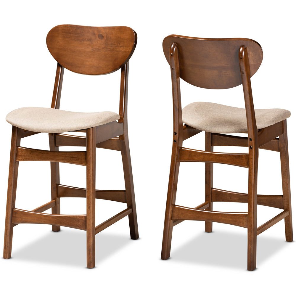 Baxton Studio - Katya Set of 2 Counter Stools in Sand/Walnut Brown - RH378P-Sand/Walnut Bent Seat-PC-2PK view 1