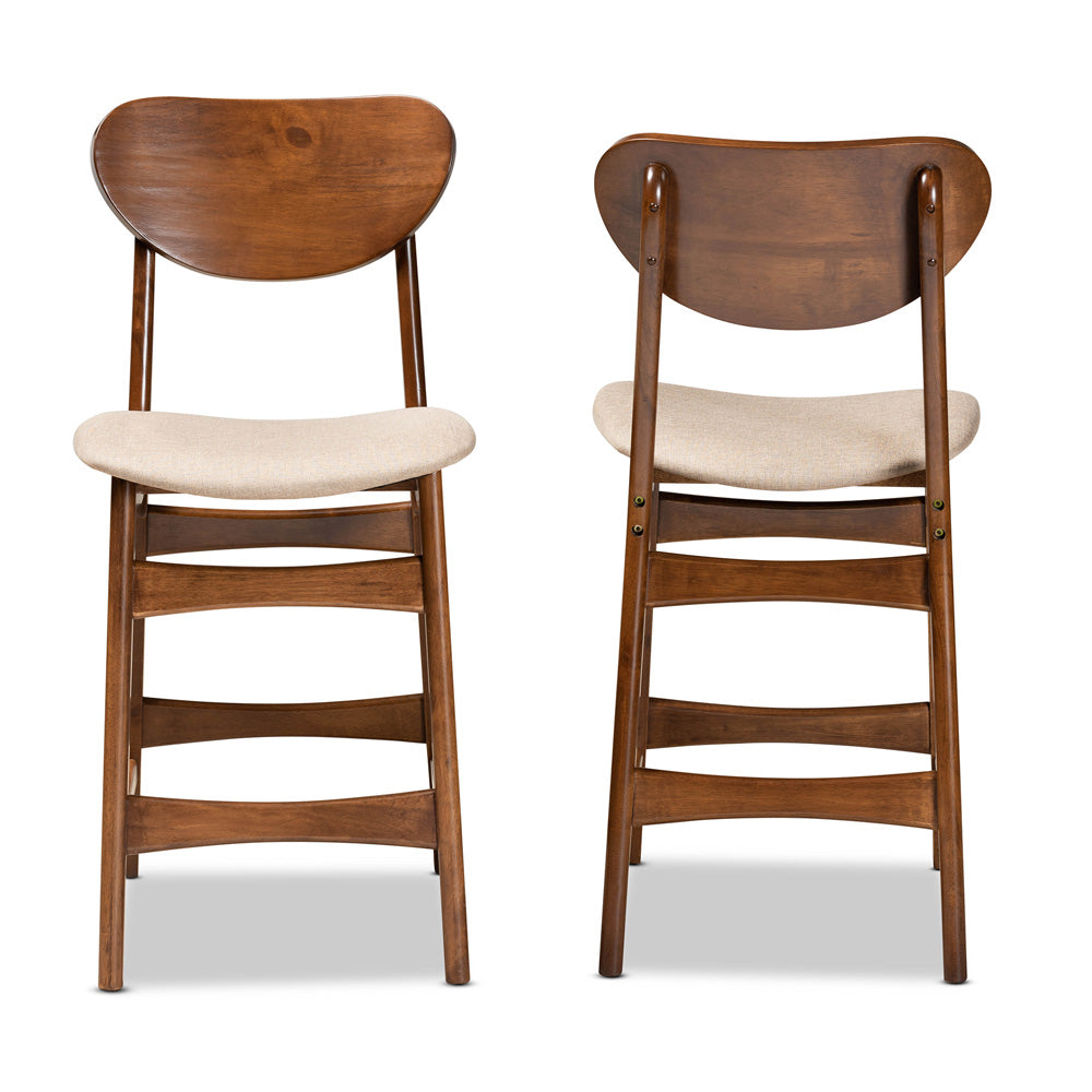 Baxton Studio - Katya Set of 2 Counter Stools in Sand/Walnut Brown - RH378P-Sand/Walnut Bent Seat-PC-2PK view 2
