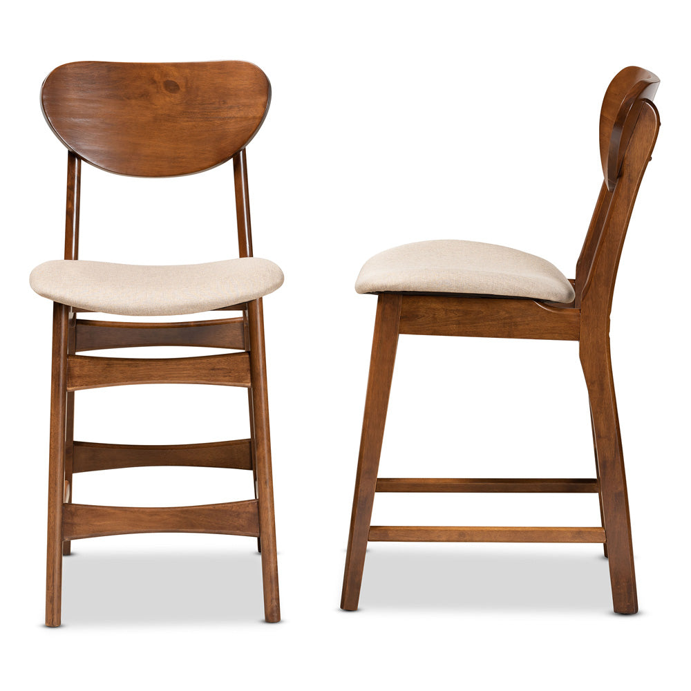 Baxton Studio - Katya Set of 2 Counter Stools in Sand/Walnut Brown - RH378P-Sand/Walnut Bent Seat-PC-2PK view 3