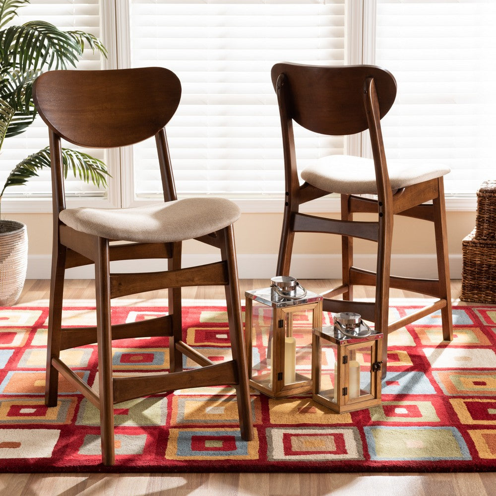 Baxton Studio - Katya Set of 2 Counter Stools in Sand/Walnut Brown - RH378P-Sand/Walnut Bent Seat-PC-2PK view 6