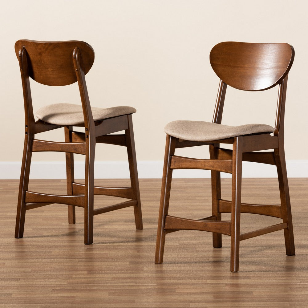Baxton Studio - Katya Set of 2 Counter Stools in Sand/Walnut Brown - RH378P-Sand/Walnut Bent Seat-PC-2PK view 7