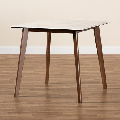 Baxton Studio - Kaylee Dining Table in Marble/Walnut Brown - Kaylee-Marble/Walnut-DT view 6