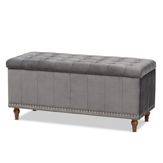 Baxton Studio - Kaylee Storage Ottoman in Grey/Brown - BBT3137-Grey Velvet/Walnut-Otto view 1