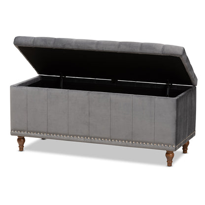 Baxton Studio - Kaylee Storage Ottoman in Grey/Brown - BBT3137-Grey Velvet/Walnut-Otto view 2