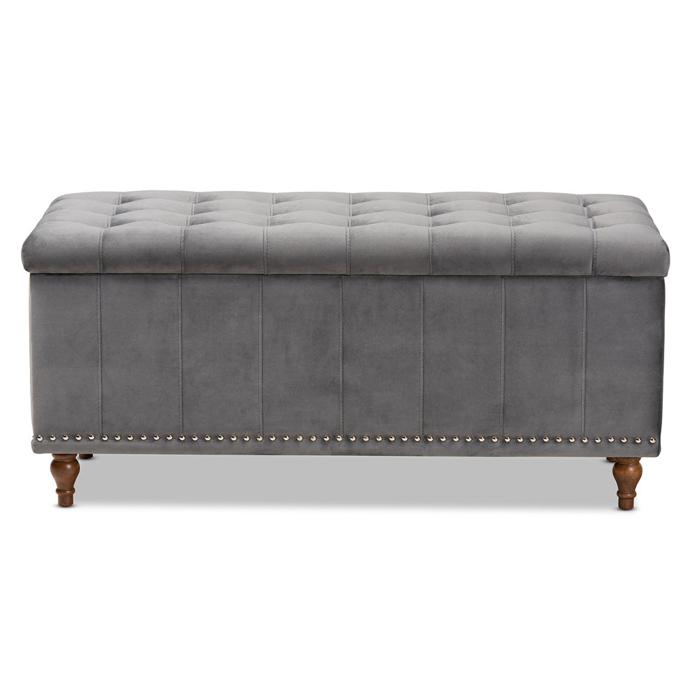 Baxton Studio - Kaylee Storage Ottoman in Grey/Brown - BBT3137-Grey Velvet/Walnut-Otto view 3