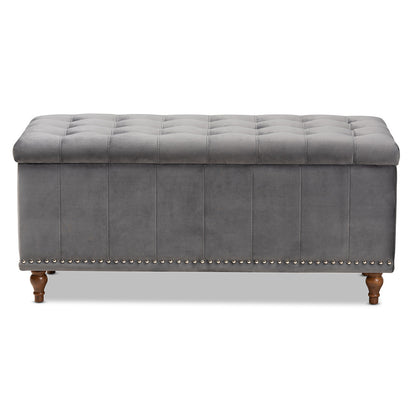 Baxton Studio - Kaylee Storage Ottoman in Grey/Brown - BBT3137-Grey Velvet/Walnut-Otto view 3