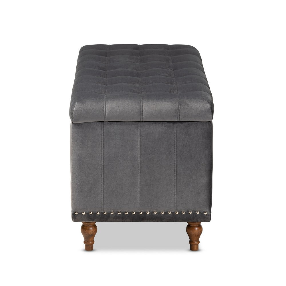 Baxton Studio - Kaylee Storage Ottoman in Grey/Brown - BBT3137-Grey Velvet/Walnut-Otto view 4