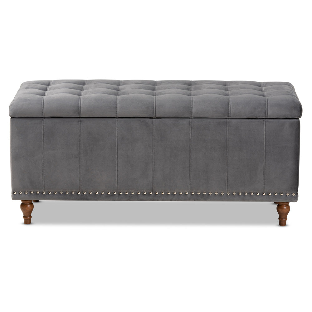 Baxton Studio - Kaylee Storage Ottoman in Grey/Brown - BBT3137-Grey Velvet/Walnut-Otto view 5