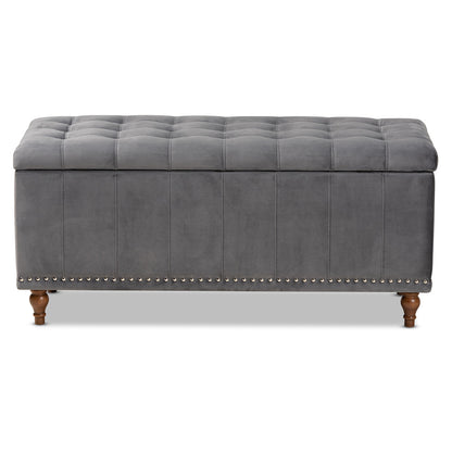 Baxton Studio - Kaylee Storage Ottoman in Grey/Brown - BBT3137-Grey Velvet/Walnut-Otto view 5