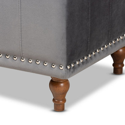 Baxton Studio - Kaylee Storage Ottoman in Grey/Brown - BBT3137-Grey Velvet/Walnut-Otto view 7