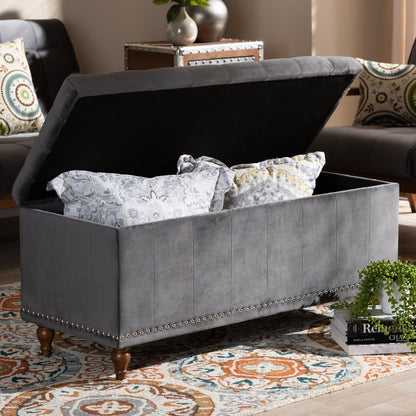 Baxton Studio - Kaylee Storage Ottoman in Grey/Brown - BBT3137-Grey Velvet/Walnut-Otto view 9