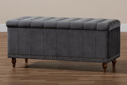 Baxton Studio - Kaylee Storage Ottoman in Grey/Brown - BBT3137-Grey Velvet/Walnut-Otto view 10