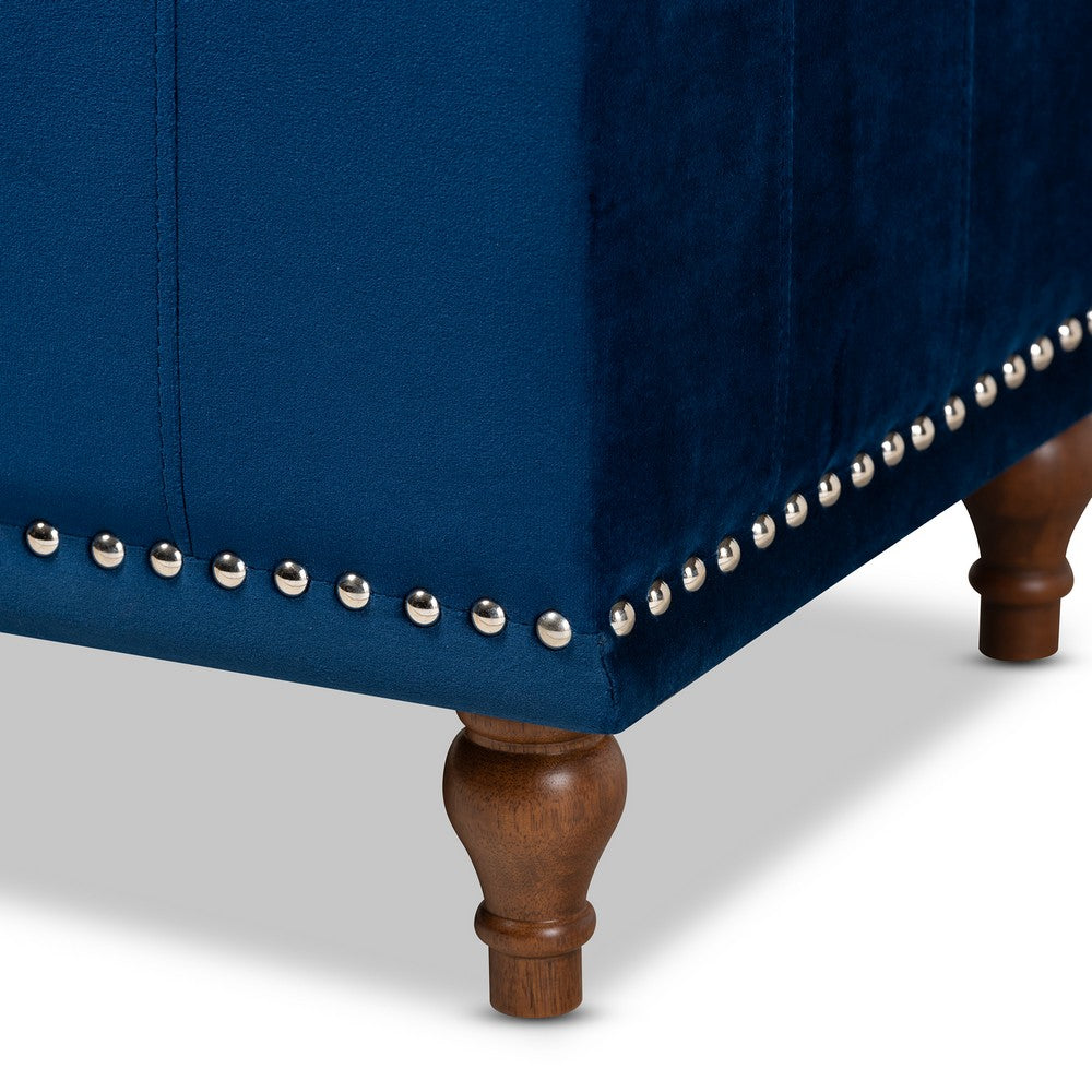 Baxton Studio - Kaylee Storage Ottoman in Navy Blue/Brown - BBT3137-Navy Velvet/Walnut-Otto view 7