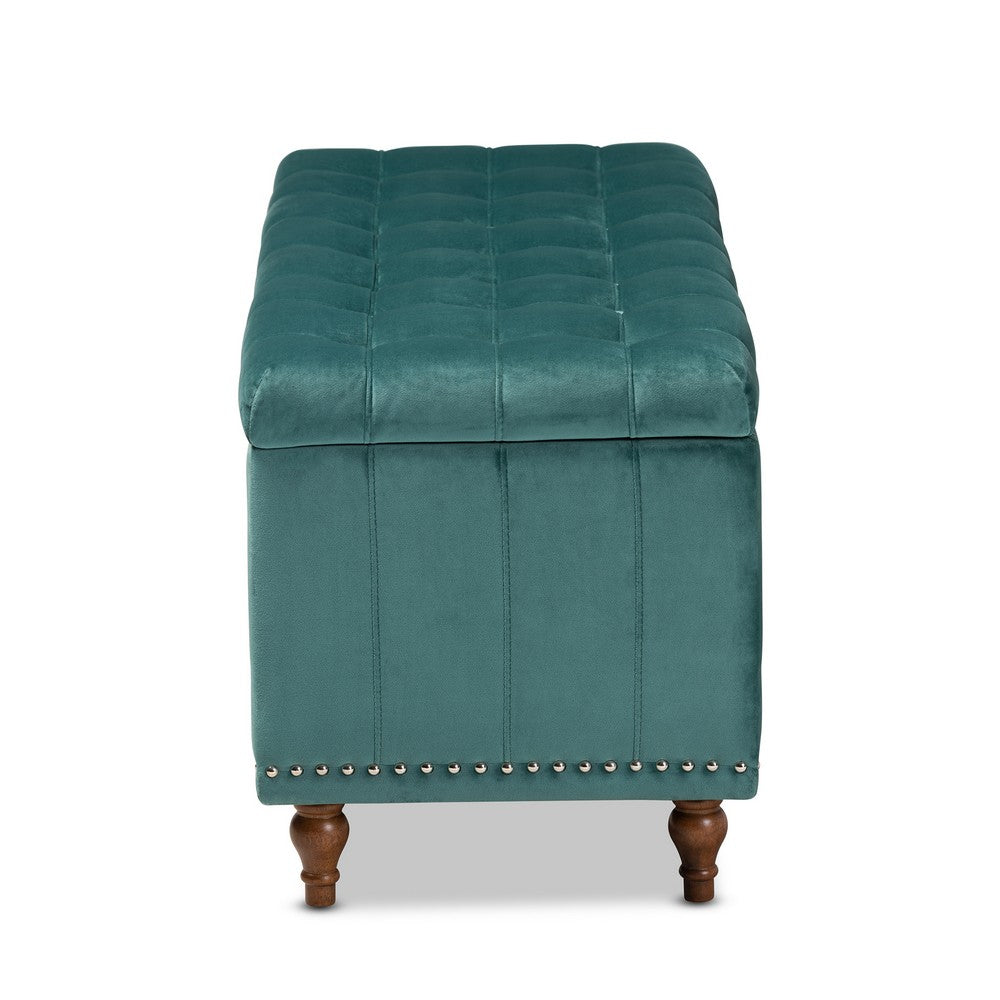 Baxton Studio - Kaylee Storage Ottoman in Teal Blue/Brown - BBT3137-Teal Velvet/Walnut-Otto view 4