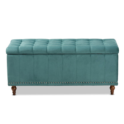 Baxton Studio - Kaylee Storage Ottoman in Teal Blue/Brown - BBT3137-Teal Velvet/Walnut-Otto view 5