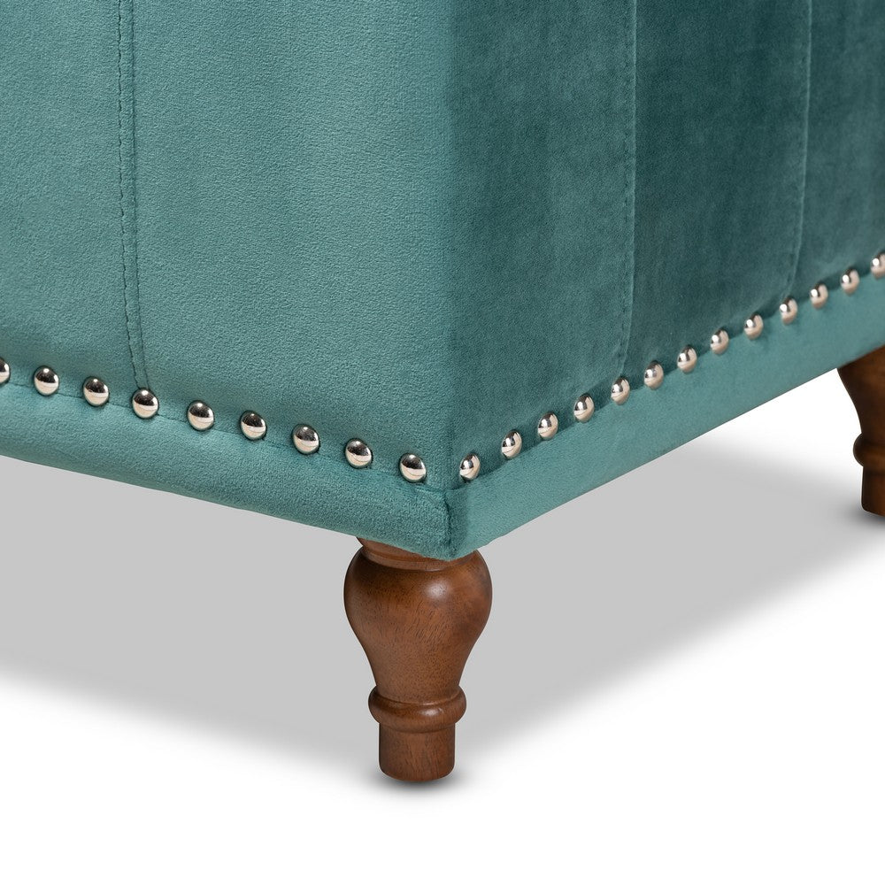 Baxton Studio - Kaylee Storage Ottoman in Teal Blue/Brown - BBT3137-Teal Velvet/Walnut-Otto view 7