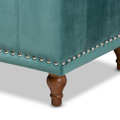 Baxton Studio - Kaylee Storage Ottoman in Teal Blue/Brown - BBT3137-Teal Velvet/Walnut-Otto view 7