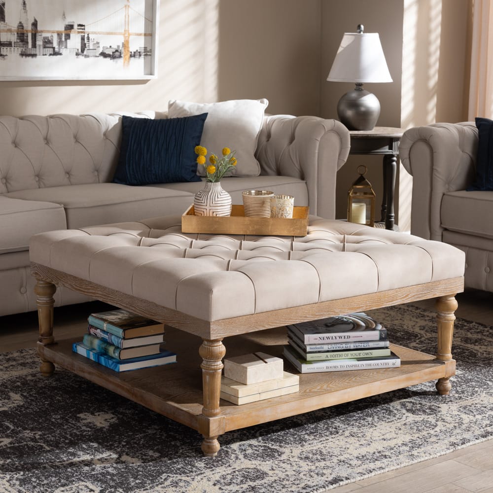 Baxton Studio - Kelly Ottoman in Beige/Greywashed - JY-0001-Beige/Greywashed-Otto view 5